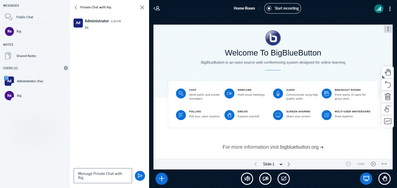 داشبورد BigBlueButton